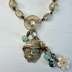 Cloisonne green charm necklace #66